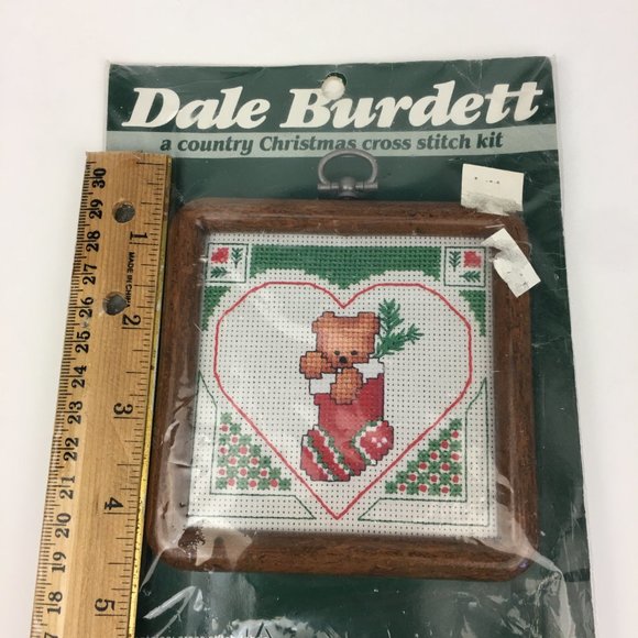 Vtg 1987 Dale Burdett Country Christmas Cross Stitch Kit Teddy Bear in Stocking - Picture 4 of 9